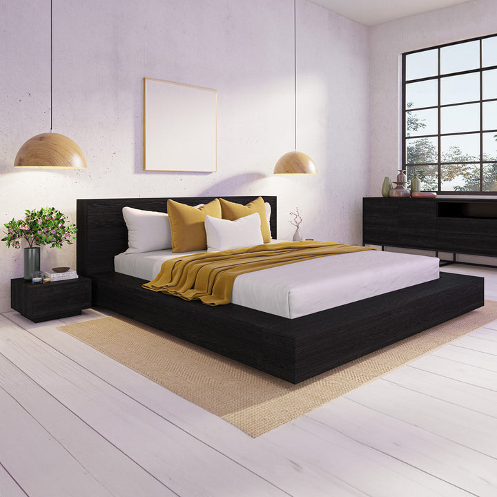 Floating Platform Bed Antares Queen XL - Jet Black