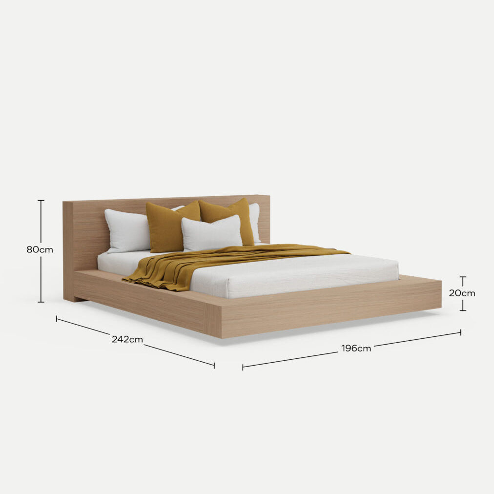 Floating Platform Bed Antares Queen XL - Oak Clear Finish