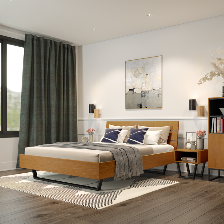 Oak Bed Motto Double - Walnut Finish