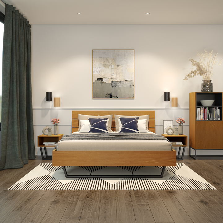 Oak Bed Motto Double - Walnut Finish