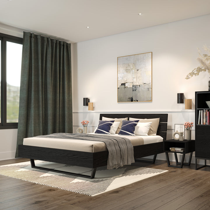 Oak Bed Motto Queen - Intense Black