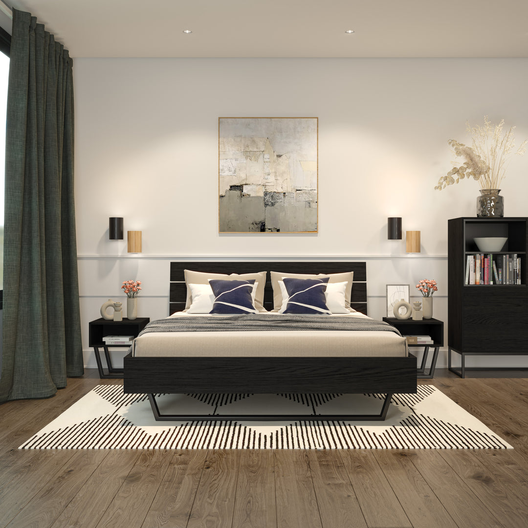 Oak Bed Motto Queen - Intense Black