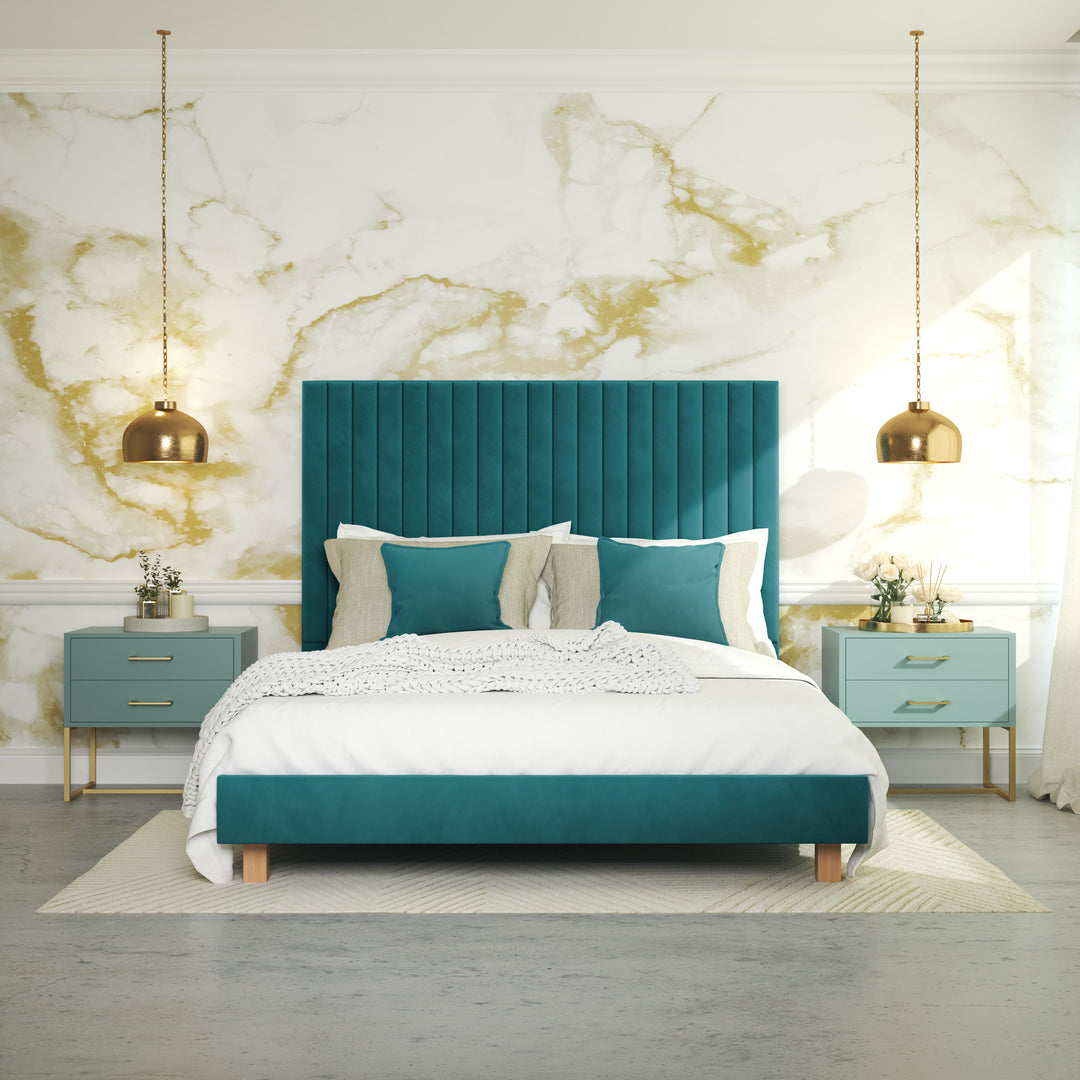 Platform Bed Sirius King - Adriatic Light Blue Velvet