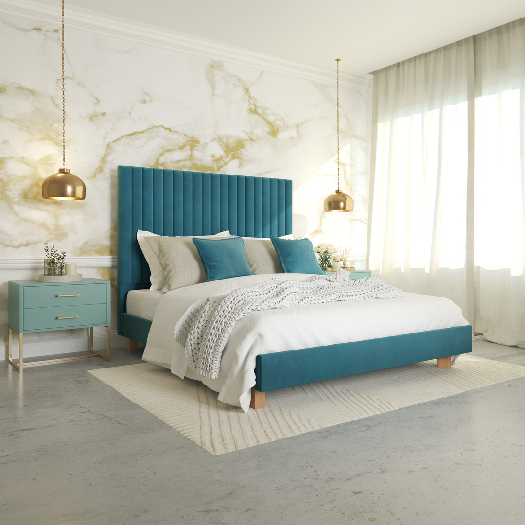 Platform Bed Sirius Double - Adriatic Light Blue Velvet