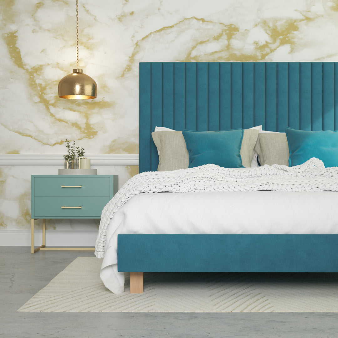 Platform Bed Sirius King XL - Adriatic Light Blue Velvet