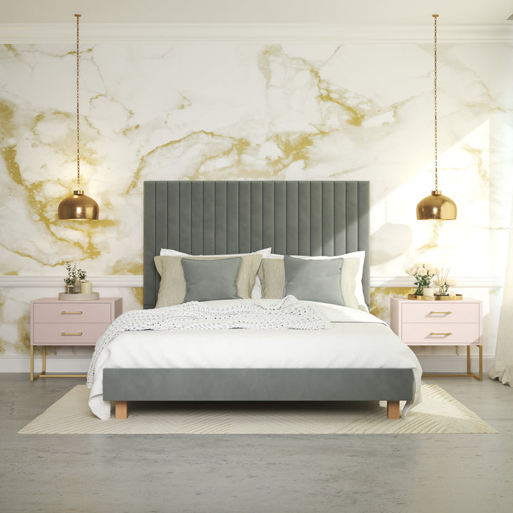 Platform Bed Sirius King - Silver Lining Grey Velvet