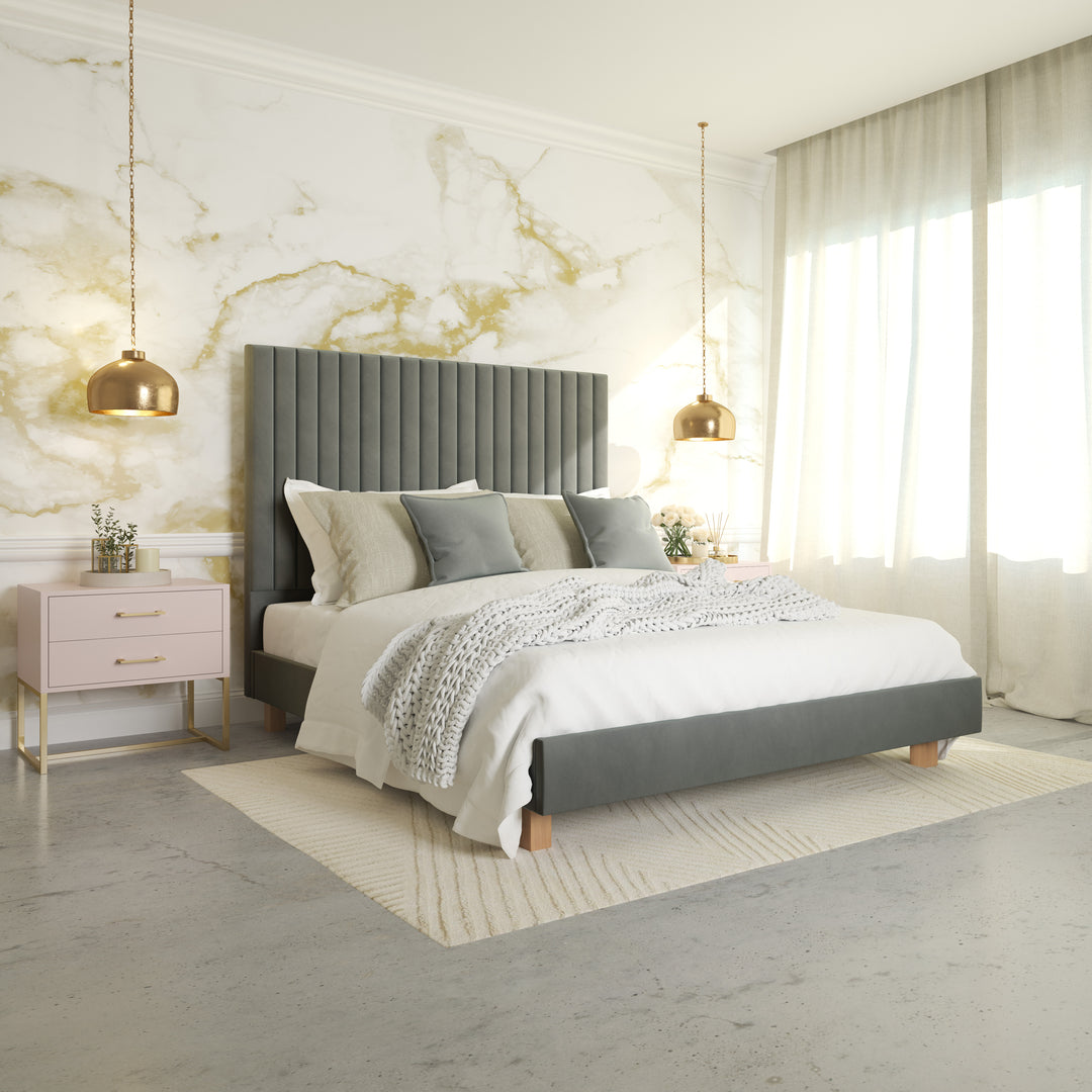 Platform Bed Sirius King - Silver Lining Grey Velvet