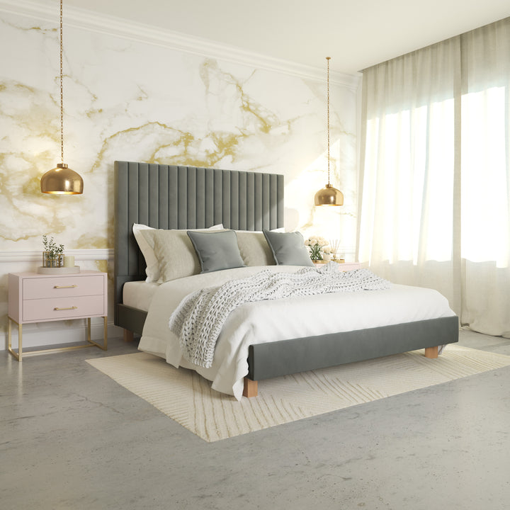 Platform Bed Sirius King - Silver Lining Grey Velvet