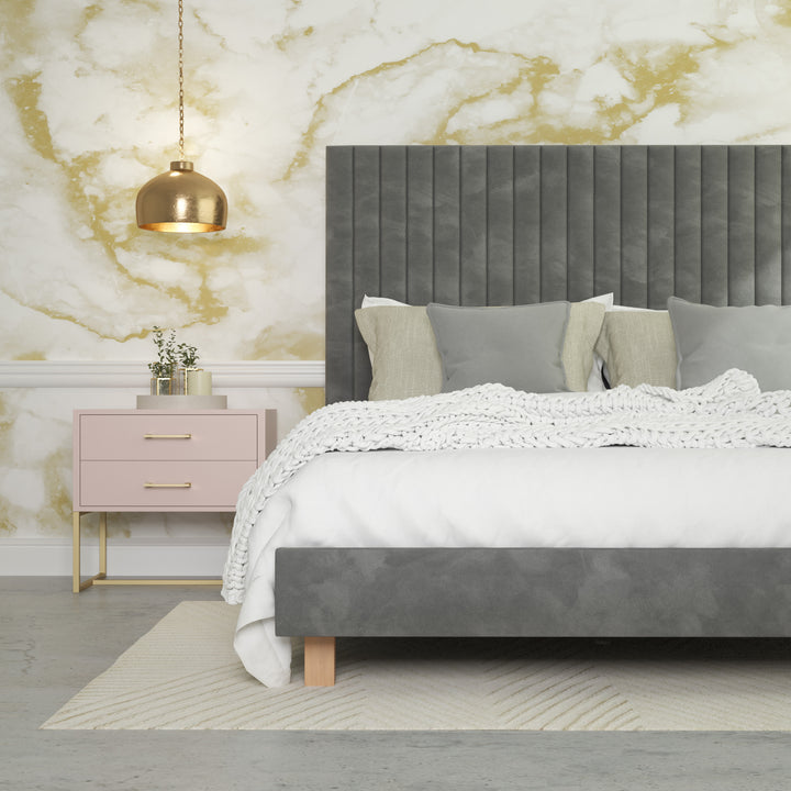 Platform Bed Sirius King - Silver Lining Grey Velvet