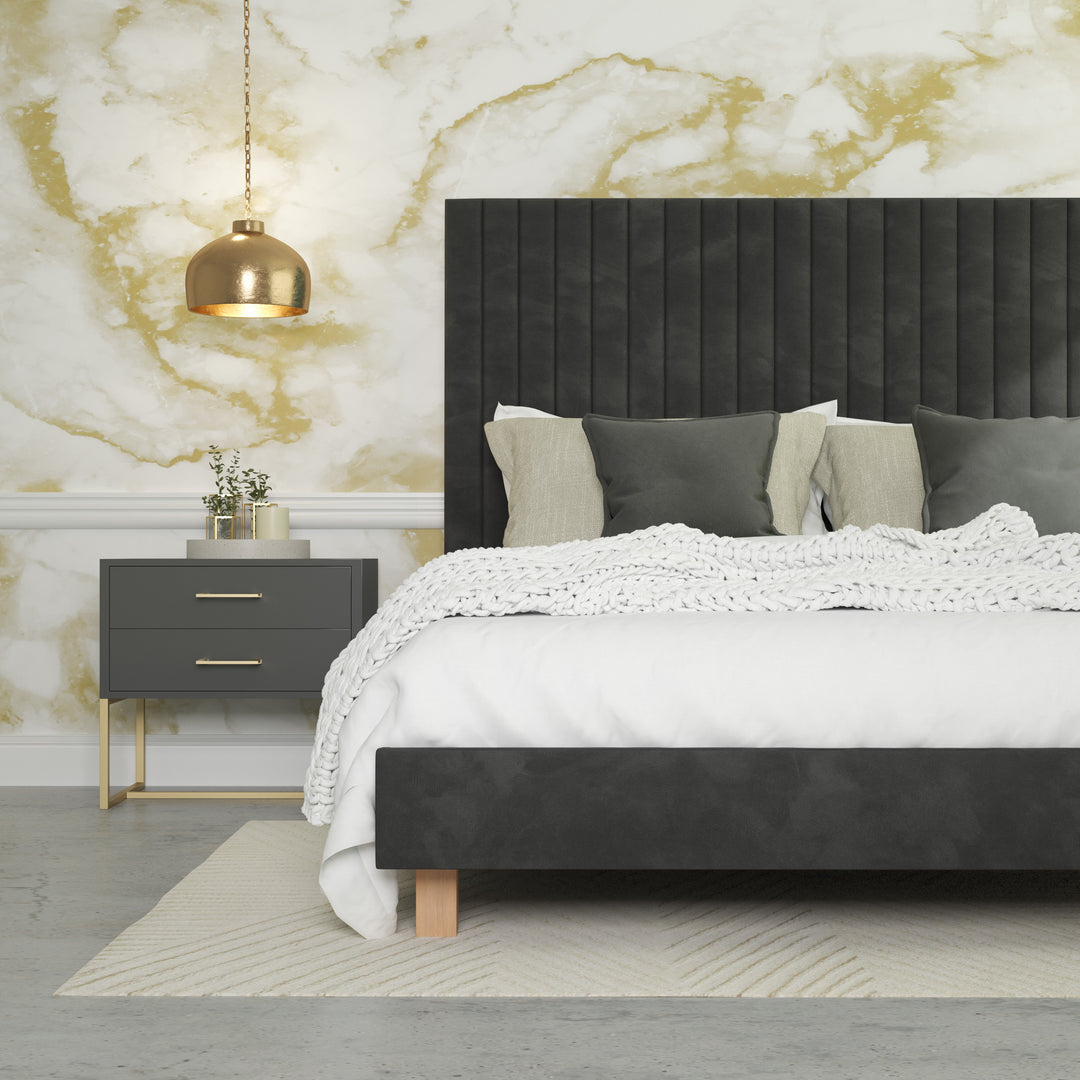 Platform Bed Sirius Queen - Excalibur Grey Velvet