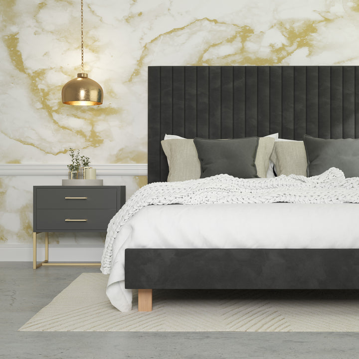 Platform Bed Sirius Queen XL - Excalibur Grey Velvet