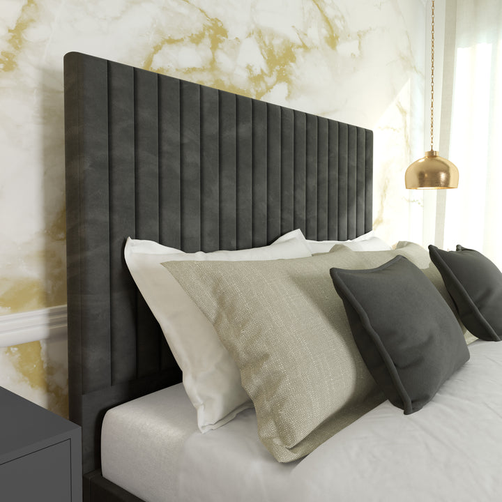 Platform Bed Sirius Queen XL - Excalibur Grey Velvet