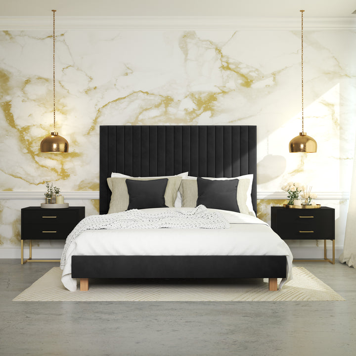 Platform Bed Sirius Queen XL - Phantom Black Velvet