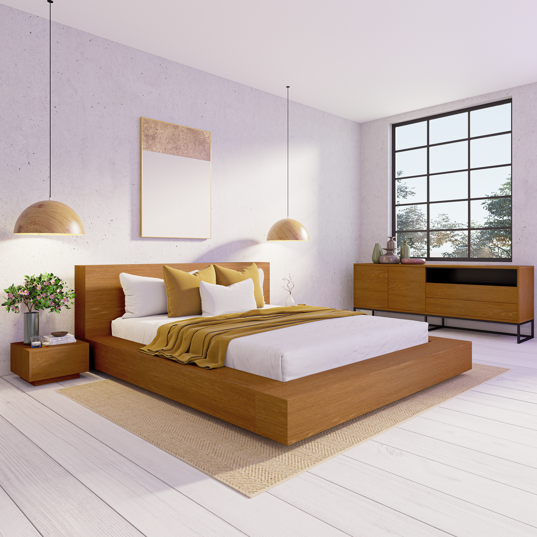 Floating Platform Bed Antares Double - Walnut Finish