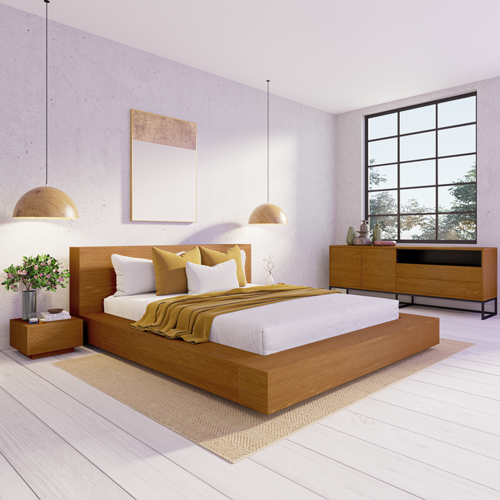 Floating Platform Bed Antares Double - Walnut Finish