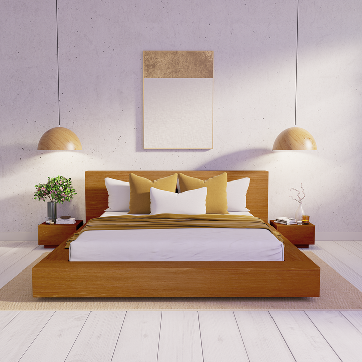 Floating Platform Bed Antares Queen - Walnut Finish