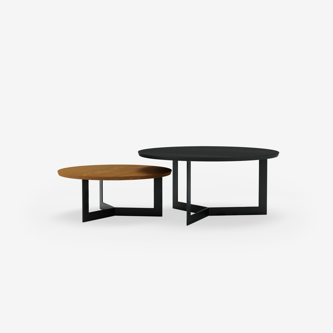 Coffee Table Set Toba Satin Black and Walnut Oak