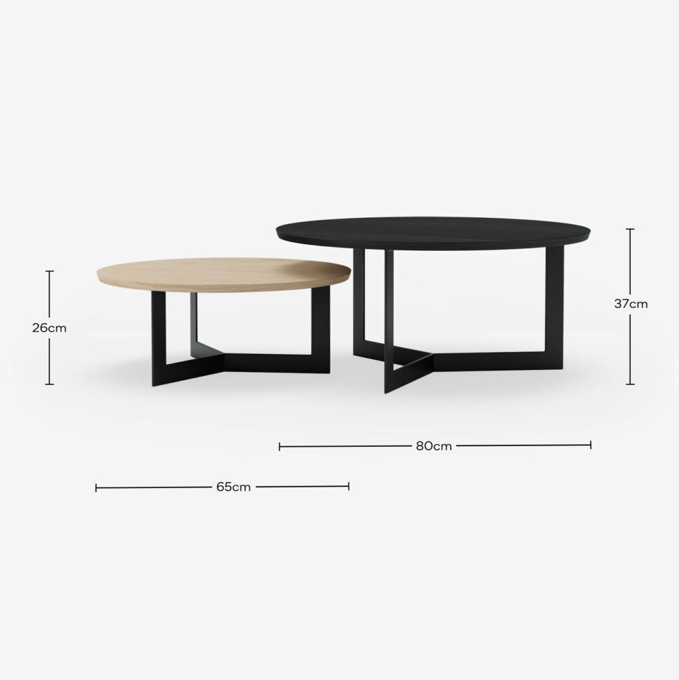 Coffee Table Set Toba Satin Black and White Oak