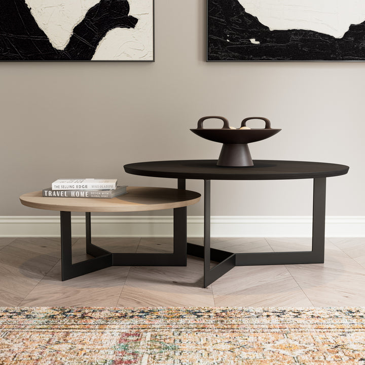 Coffee Table Set Toba Satin Black and White Oak