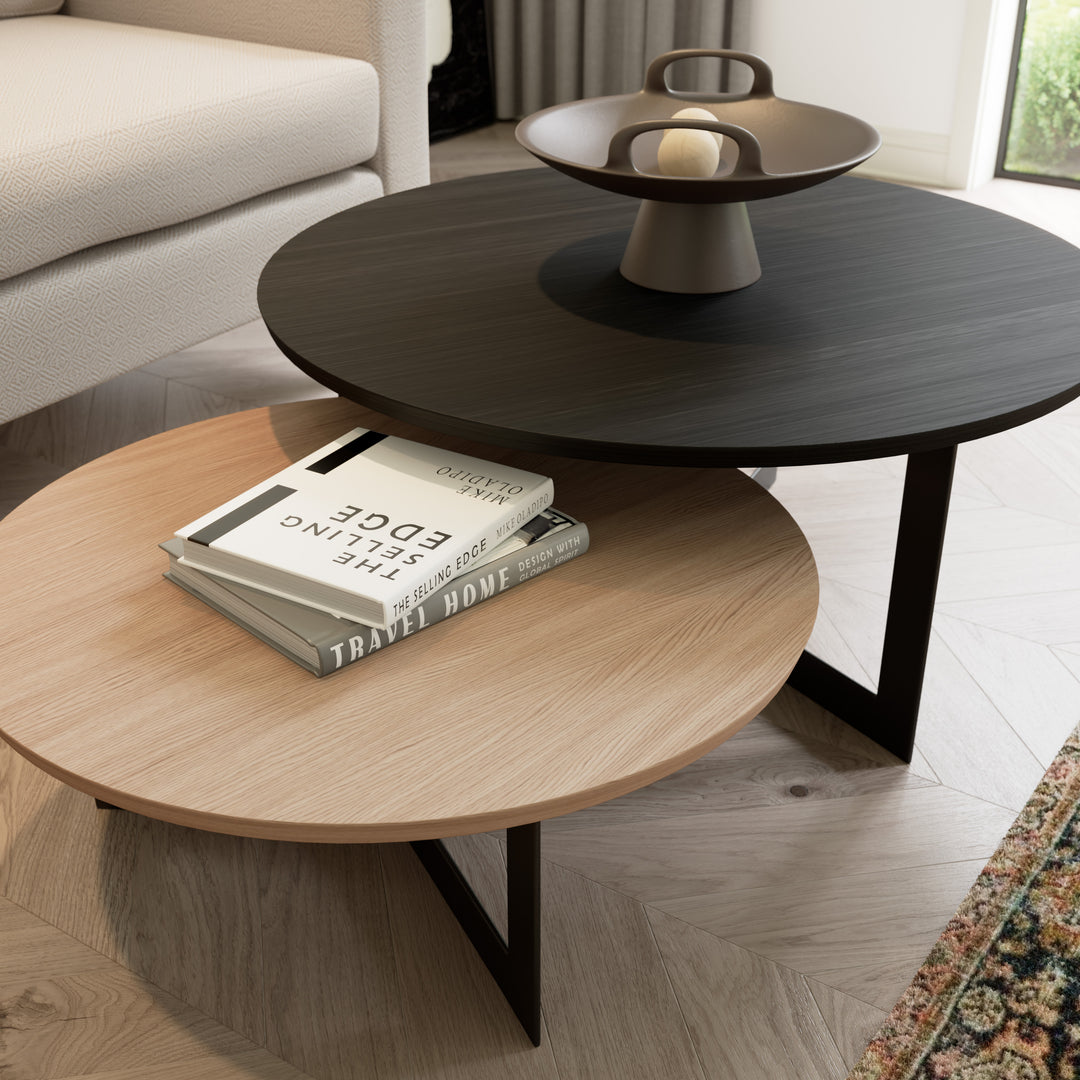 Coffee Table Set Toba Satin Black and White Oak