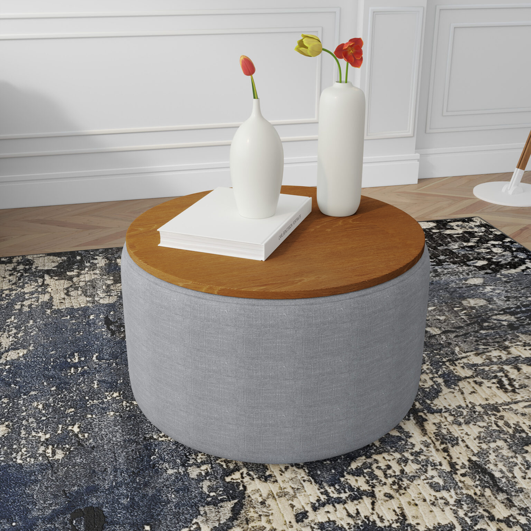 Coffee Table Culla Cement Fabric with Walnut Top