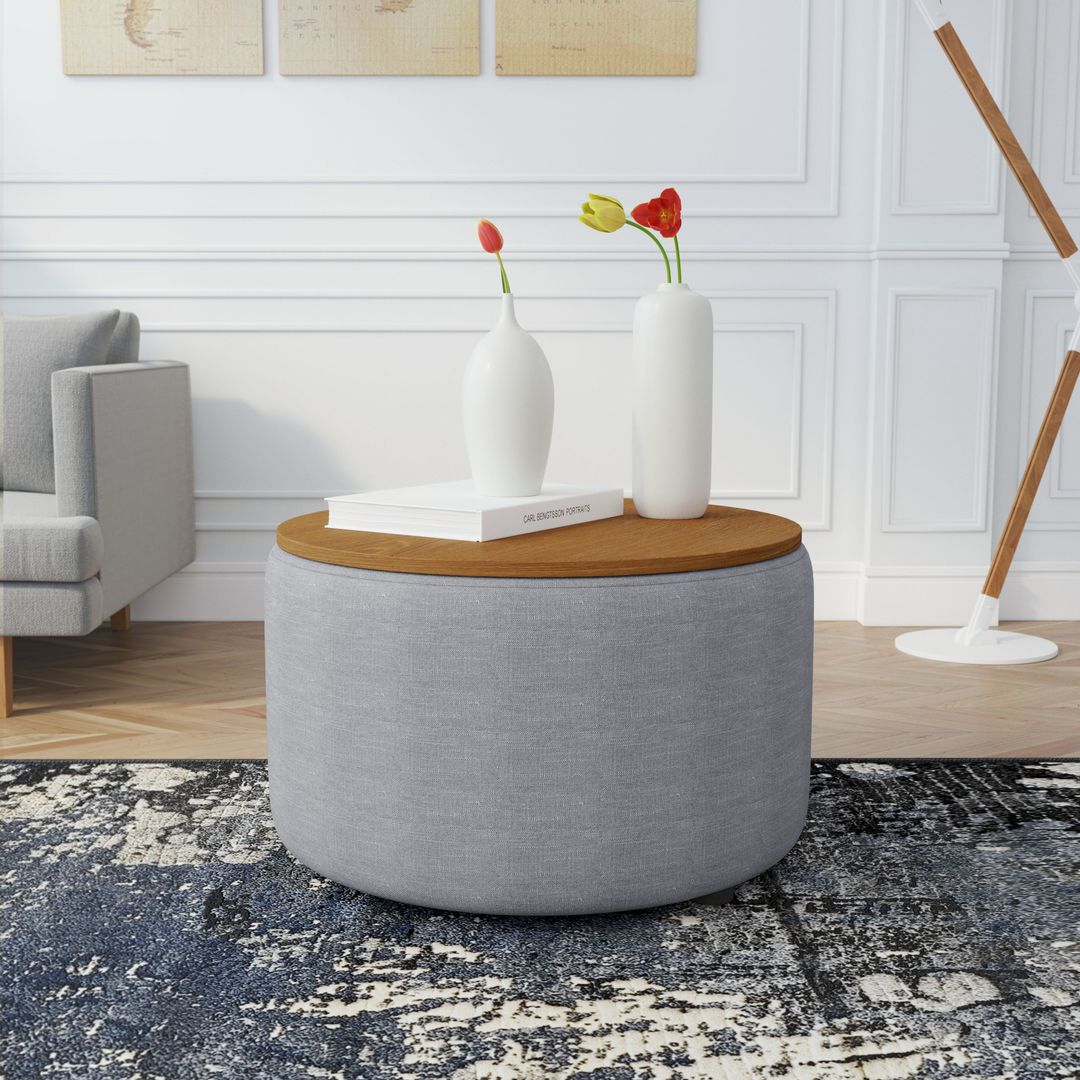 Coffee Table Culla Cement Fabric with Walnut Top