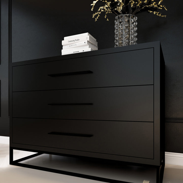 3 Drawer Server Lilo Satin Black - Black Frame