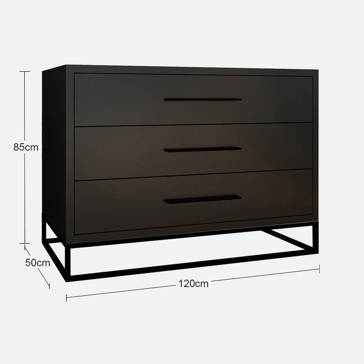 3 Drawer Server Lilo Satin Black - Black Frame