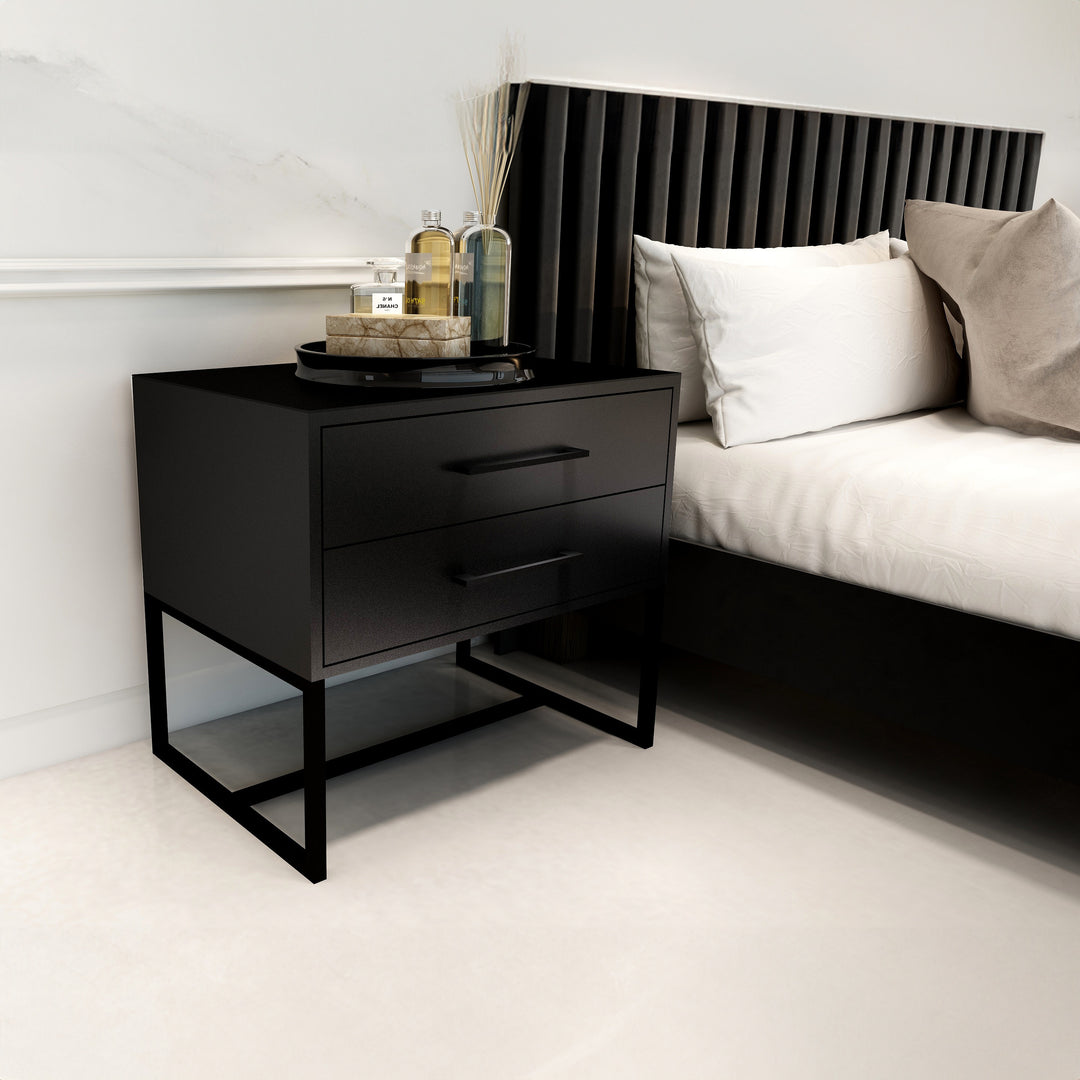 Bedside Pedestal Lilo Satin Black - Black Frame