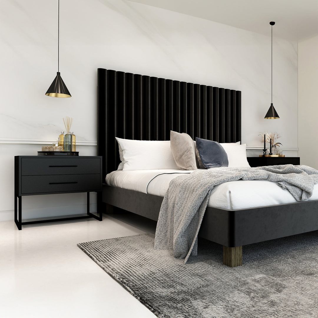 Bedside Pedestal Lilo Satin Black - Black Frame