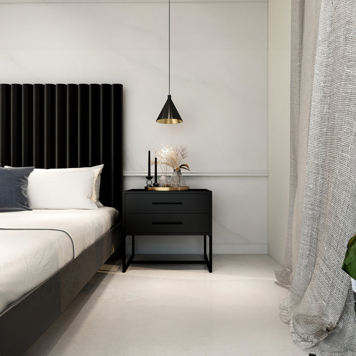 Bedside Pedestal Lilo Satin Black - Black Frame