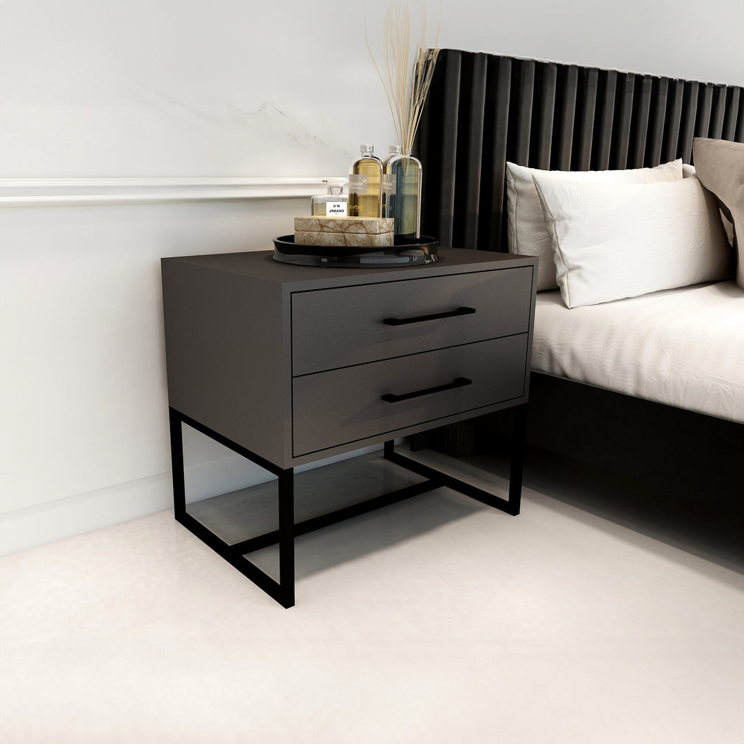 Bedside Pedestal Lilo Satin Dark Grey -  Black Frame