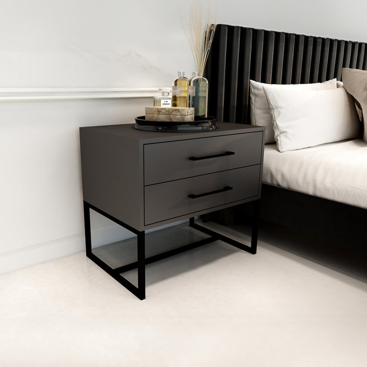 Bedside Pedestal Lilo Satin Dark Grey -  Black Frame
