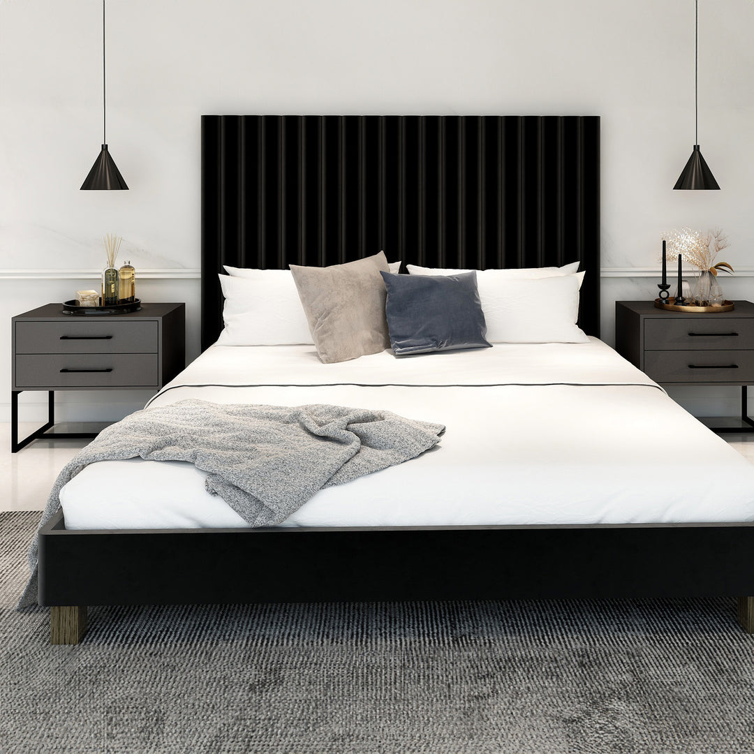 Bedside Pedestal Lilo Satin Dark Grey -  Black Frame