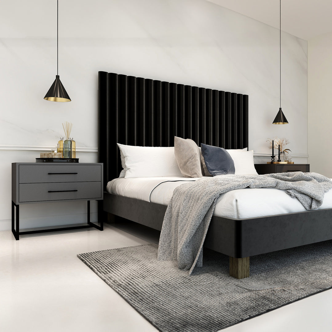 Bedside Pedestal Lilo Satin Dark Grey -  Black Frame