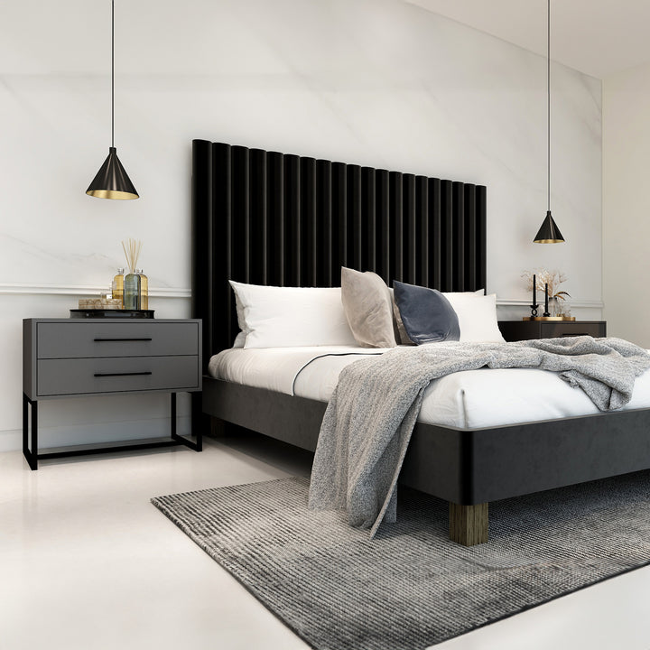 Bedside Pedestal Lilo Satin Dark Grey -  Black Frame