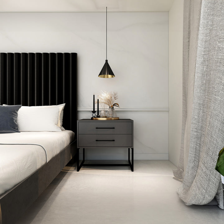 Bedside Pedestal Lilo Satin Dark Grey -  Black Frame