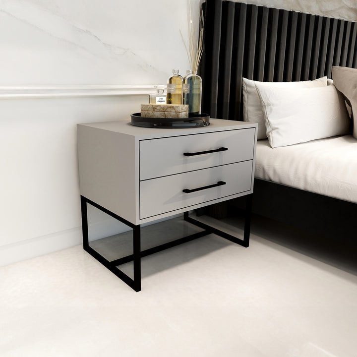 Bedside Pedestal Lilo Satin Light Grey -  Black Frame