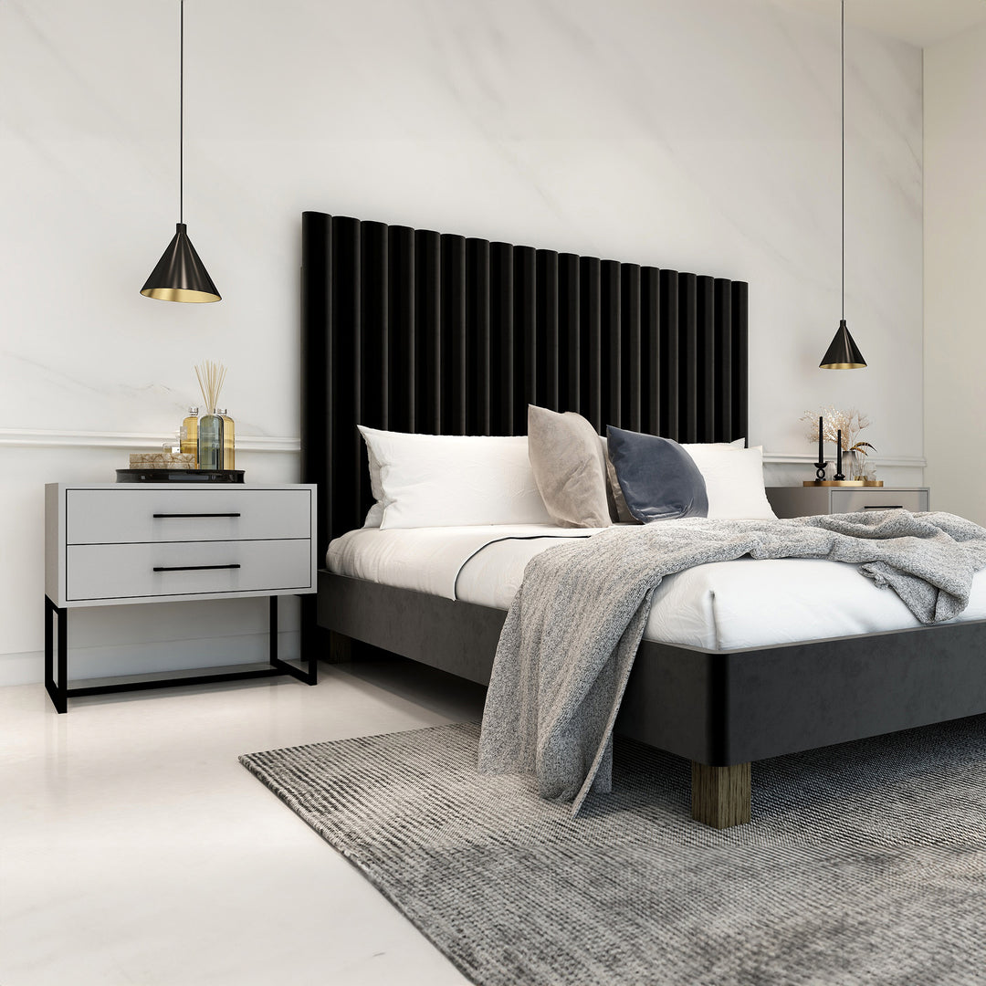 Bedside Pedestal Lilo Satin Light Grey -  Black Frame