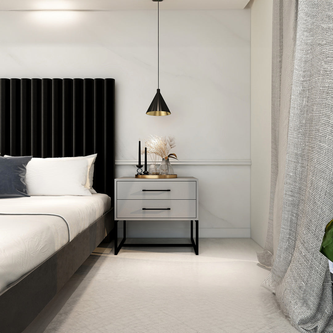 Bedside Pedestal Lilo Satin Light Grey -  Black Frame