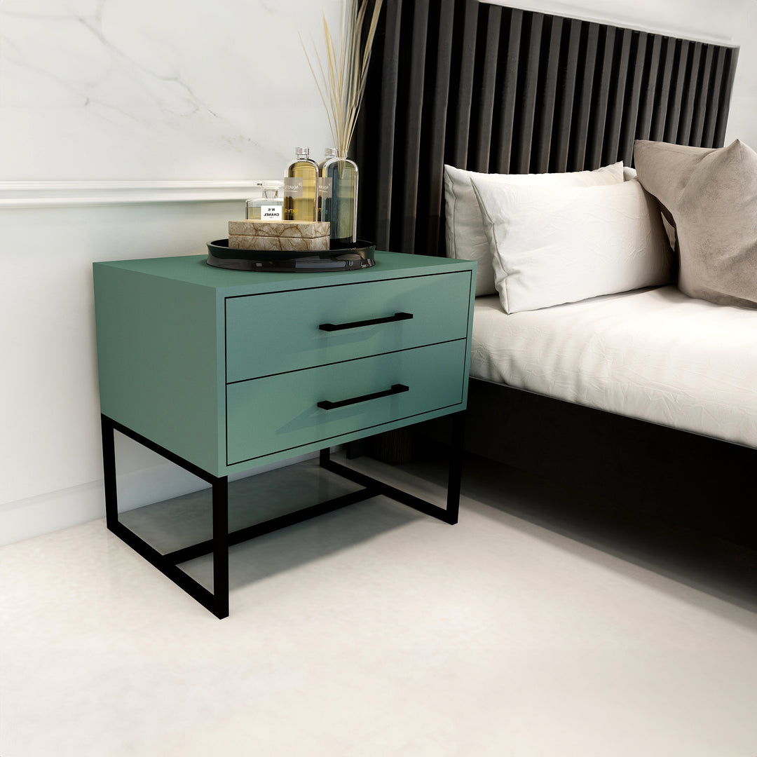 Bedside Pedestal Lilo Satin Turquoise -  Black Frame