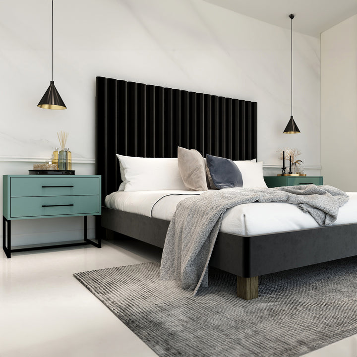 Bedside Pedestal Lilo Satin Turquoise -  Black Frame