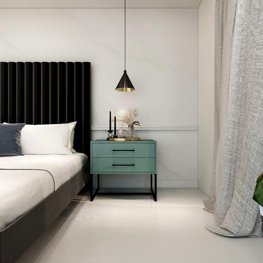 Bedside Pedestal Lilo Satin Turquoise -  Black Frame