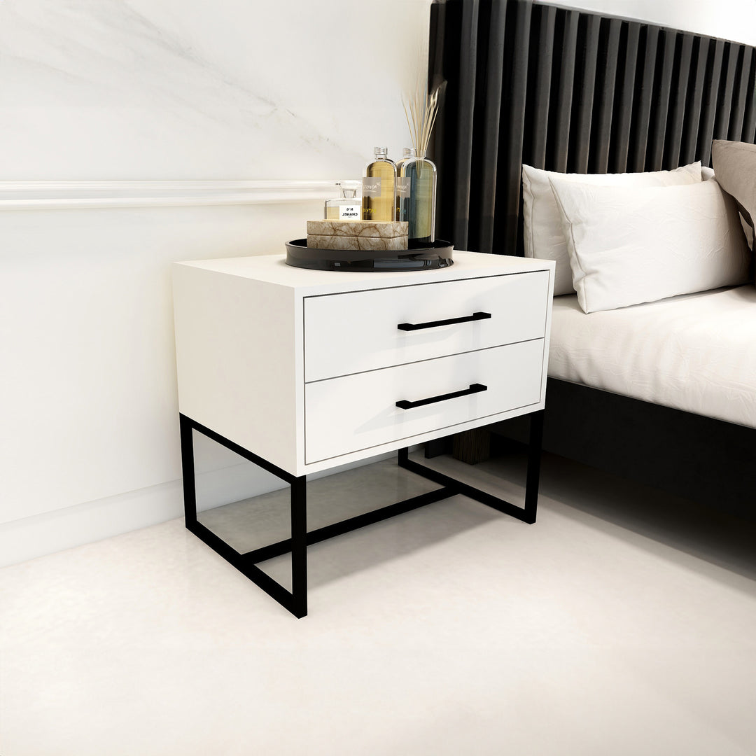 Bedside Pedestal Lilo Satin White - Black Frame