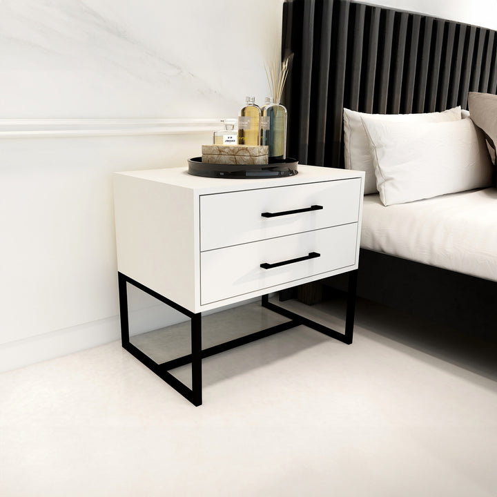 Bedside Pedestal Lilo Satin White - Black Frame