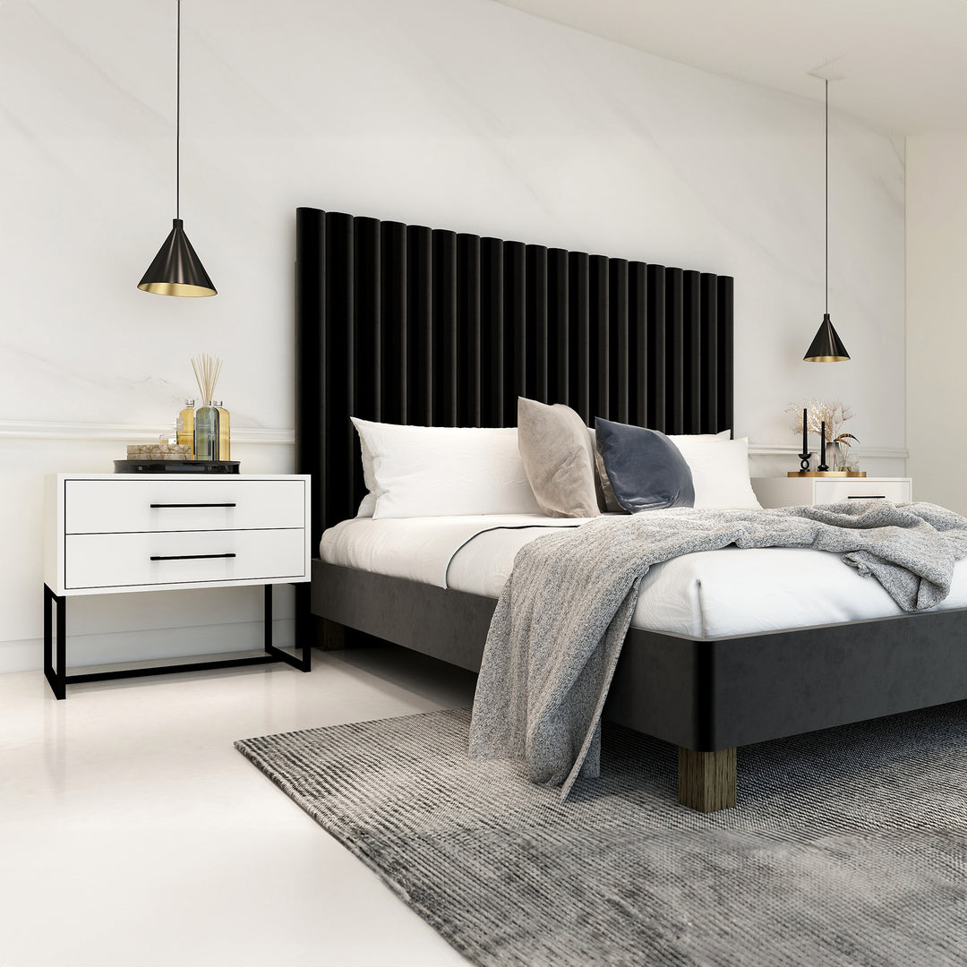 Bedside Pedestal Lilo Satin White - Black Frame