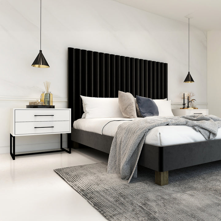 Bedside Pedestal Lilo Satin White - Black Frame