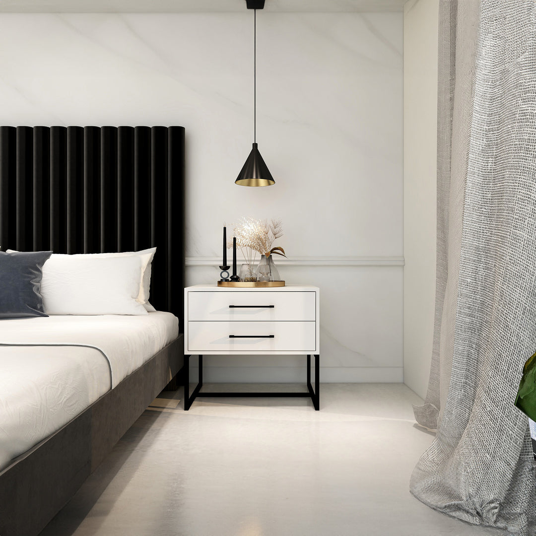 Bedside Pedestal Lilo Satin White - Black Frame