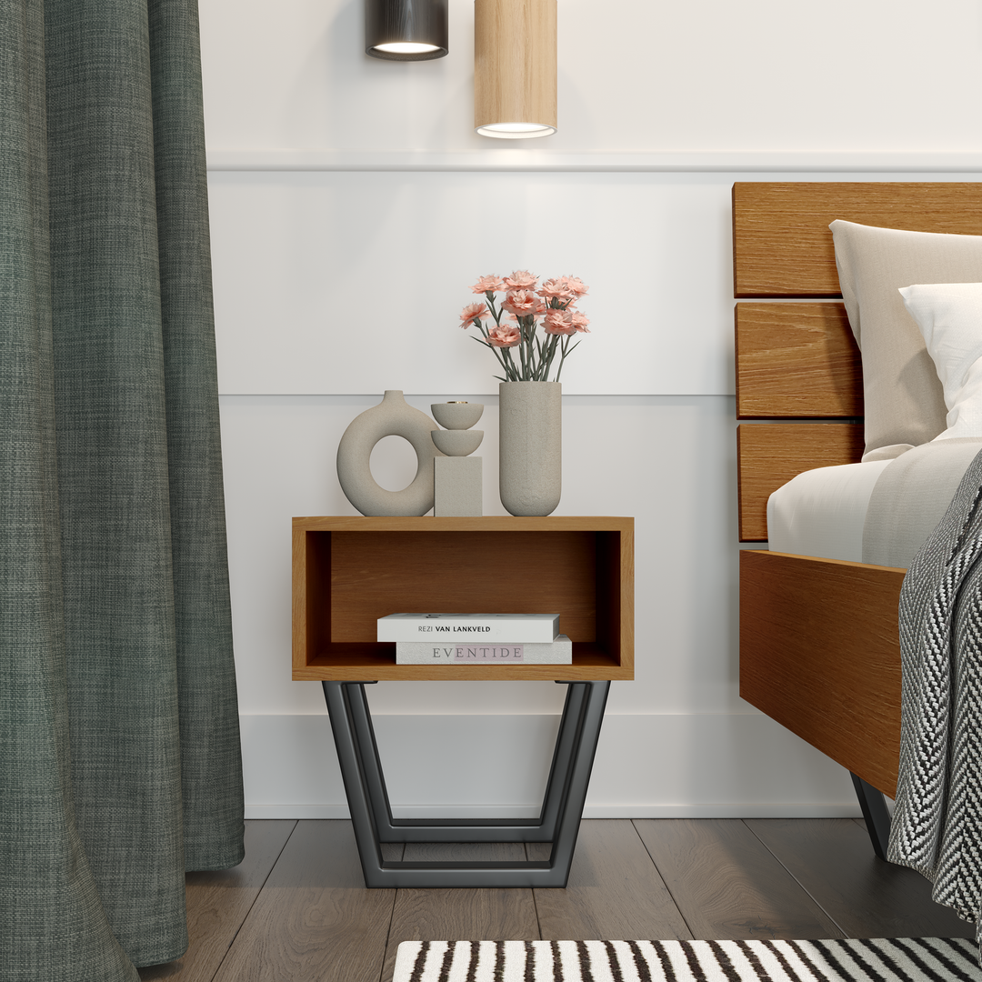 Oak Bedside Pedestal Motto Walnut Finish