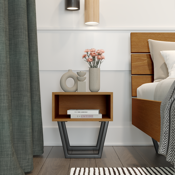 Oak Bedside Pedestal Motto Walnut Finish